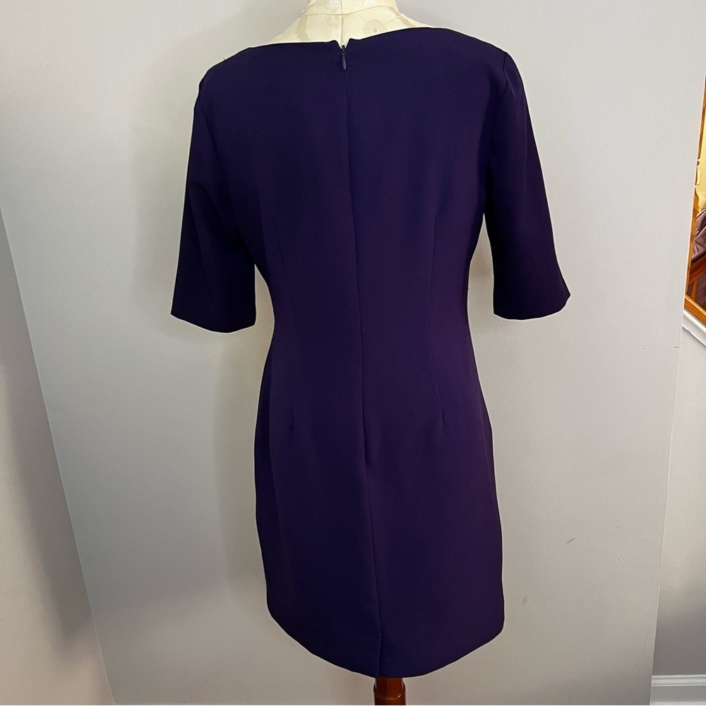 Adrianna Papell Purple Pleat Shift Dress Women Size 8 Half Sleeve Scoop Neck Fit - Picture 7 of 11